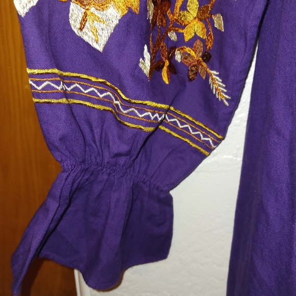 Free People Dress Purple Embroidered Women's Fleur du Jour Off Shoulder sz Small - Picture 5 of 5